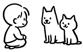 犬と猫と飼い主の画像